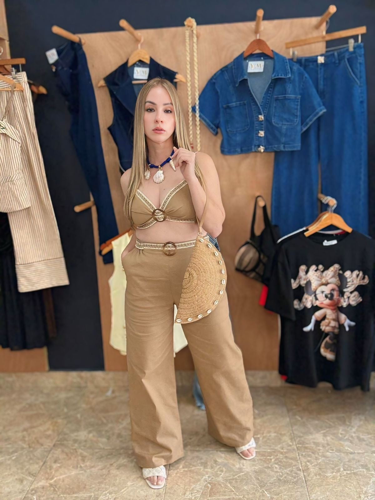 Camel Crop top set