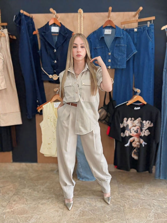Beige Pant SeT With Belt