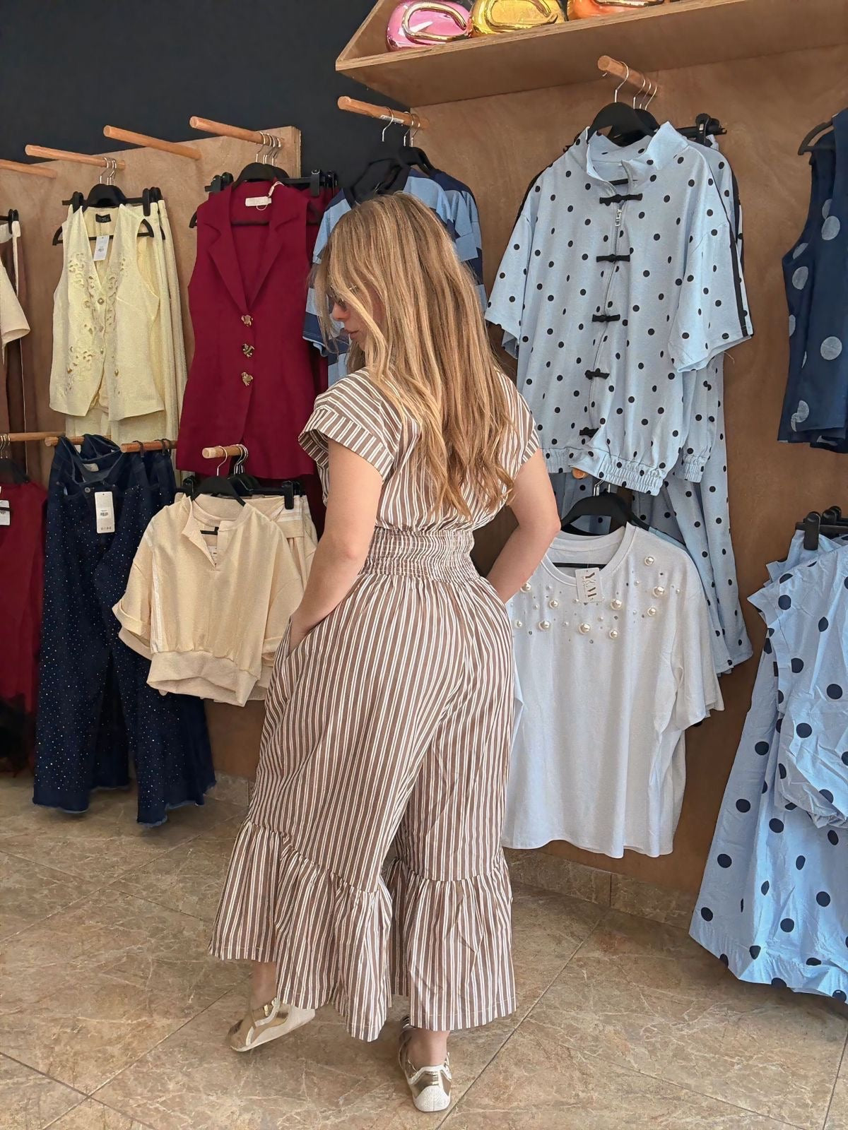 Stripe Ruffle Hem Jumpsuit