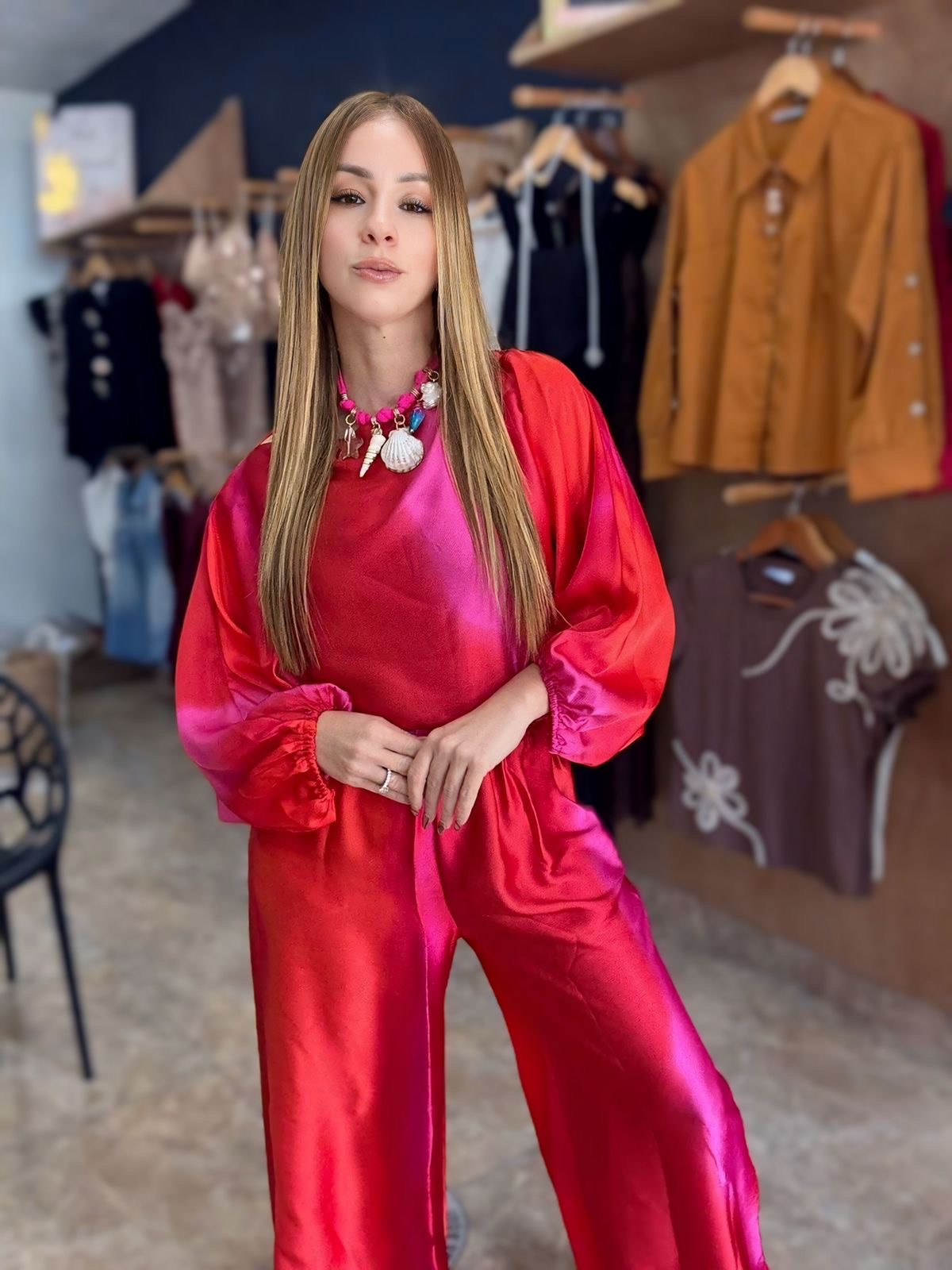Color Block Satin Set