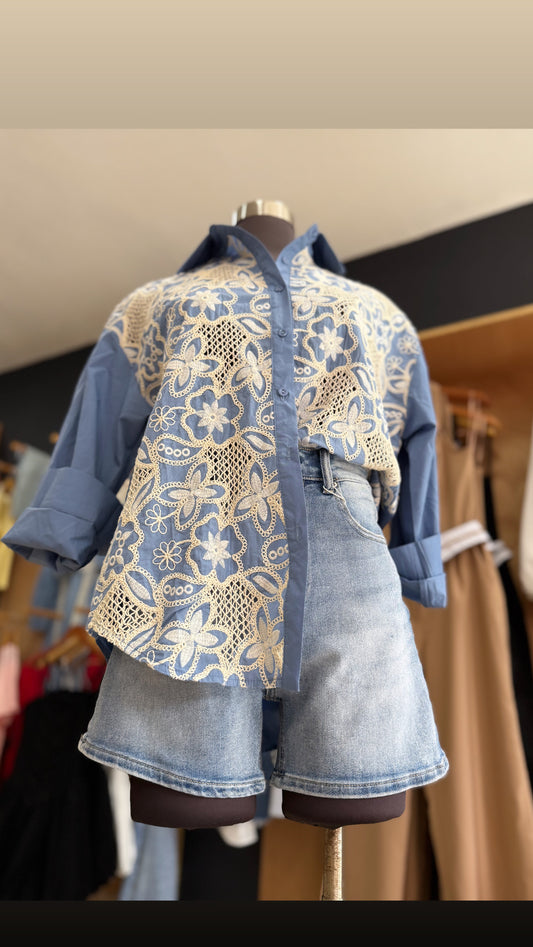 Lace Denim Top