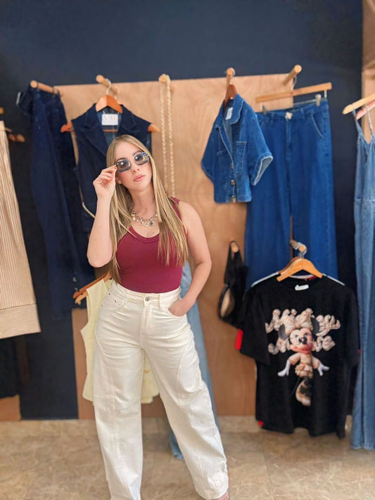 Beige barrel jeans
