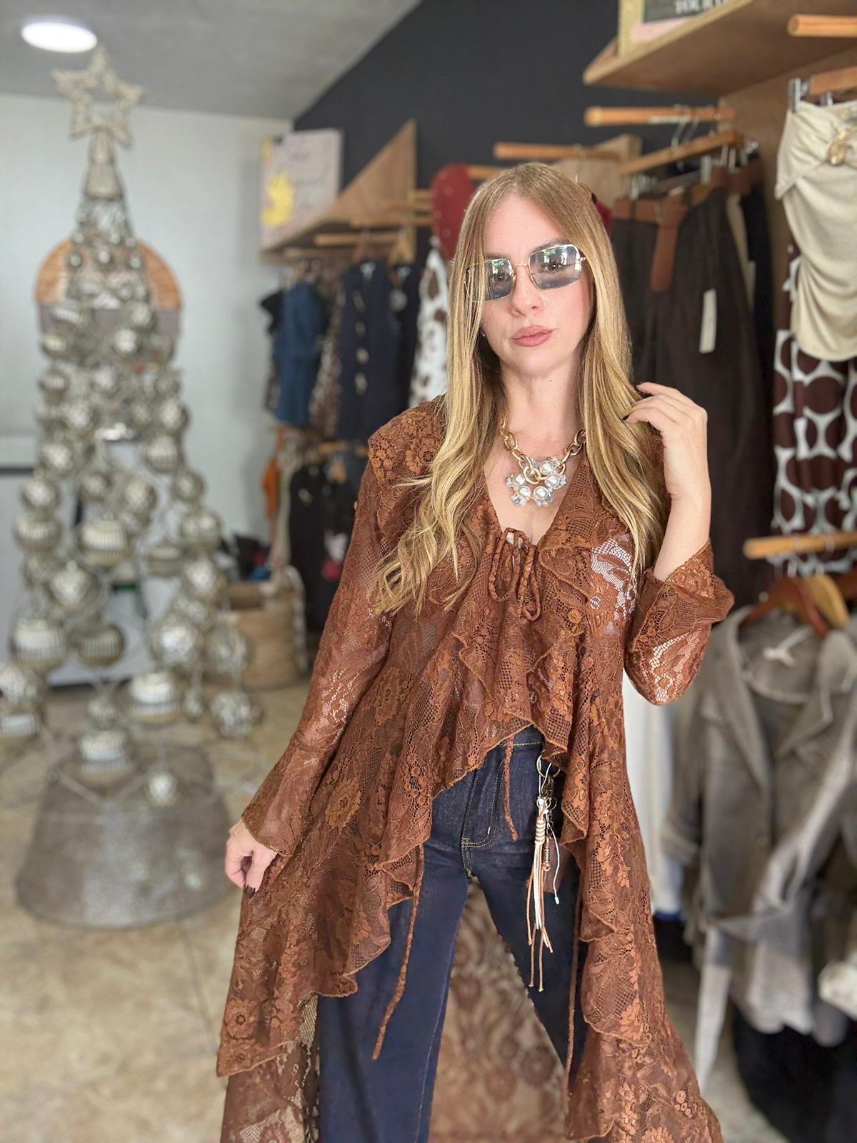 Hi low Lace top Brown