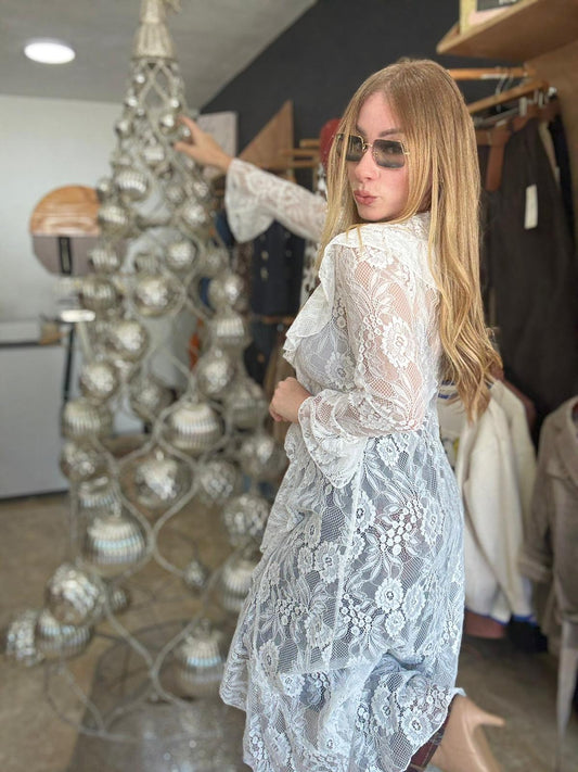 Hi low Lace Top White