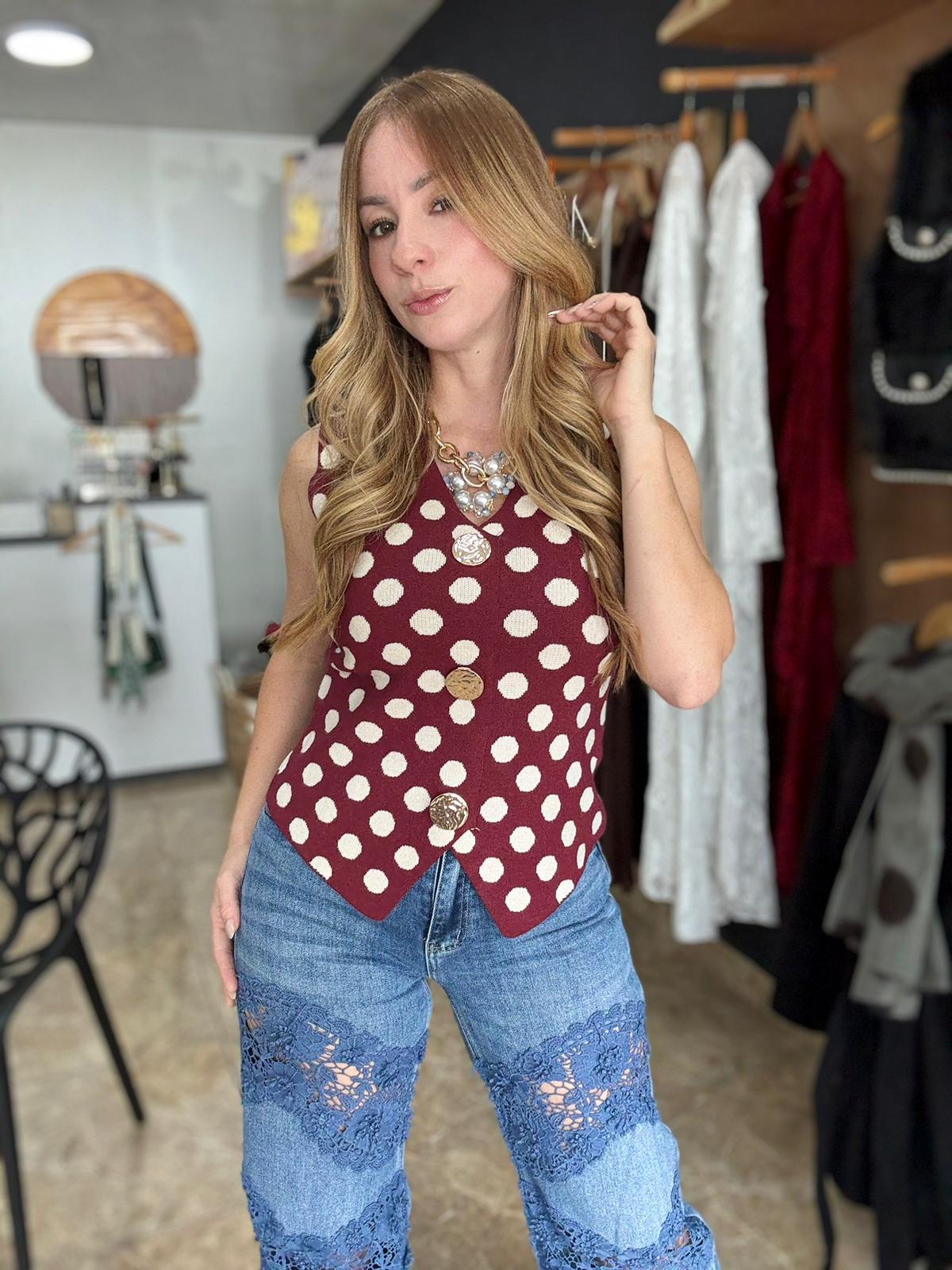 Polka Dots Vest Top Wine