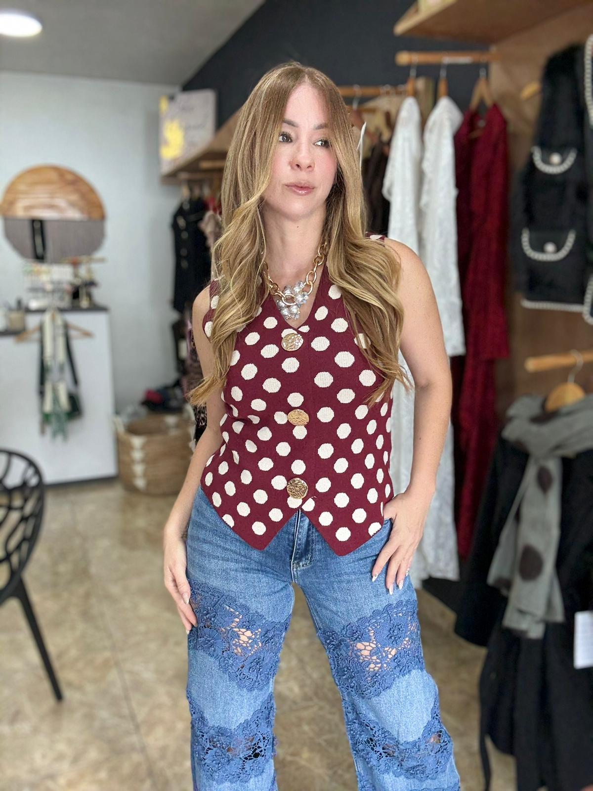 Polka Dots Vest Top Wine