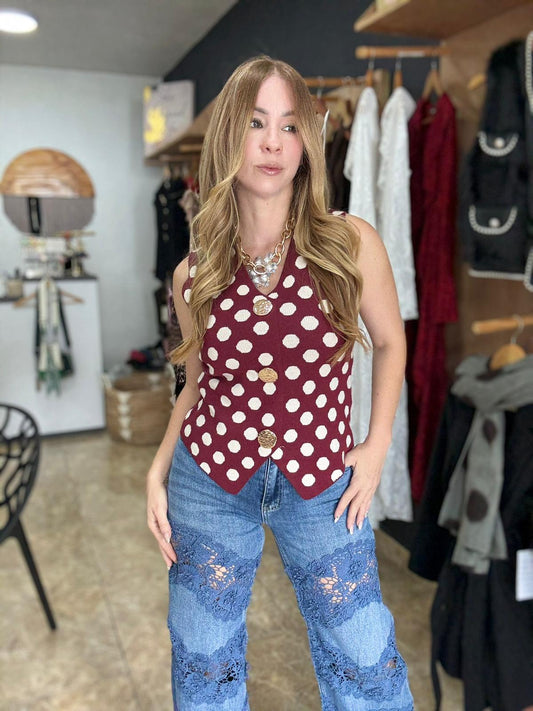 Polka Dots Vest Top Wine